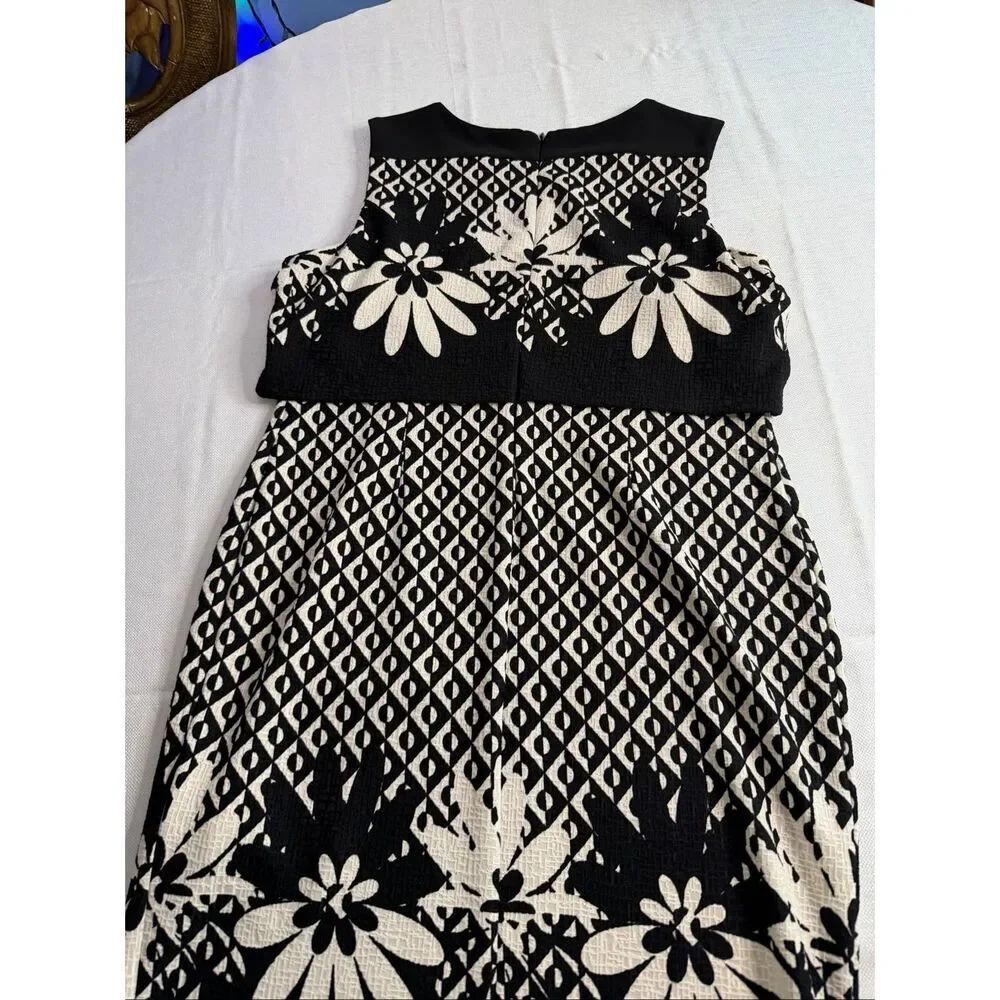 Joseph Ribkoff Black White Textured Jacquard Floral Geometric Dress Size M 8 10 - Picture 6 of 7